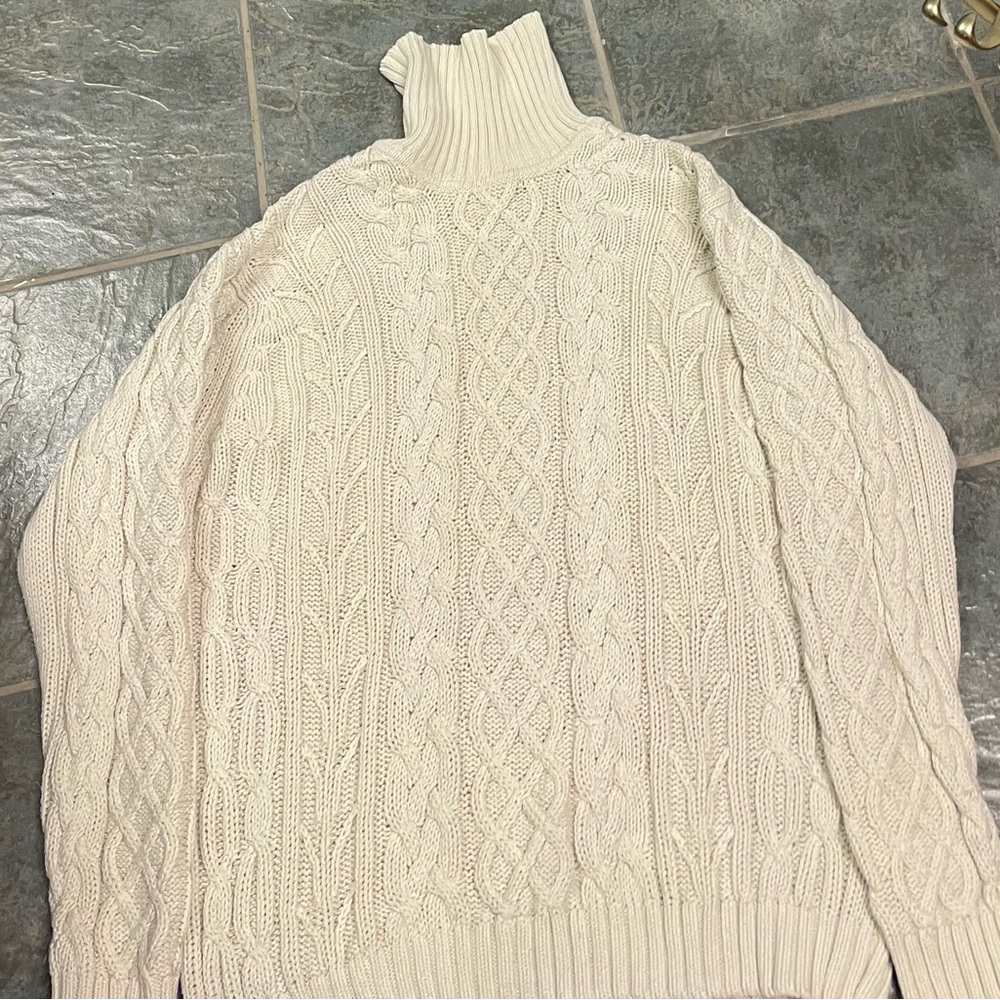 Talbots Cream Cable Knit Turtleneck Sweater
